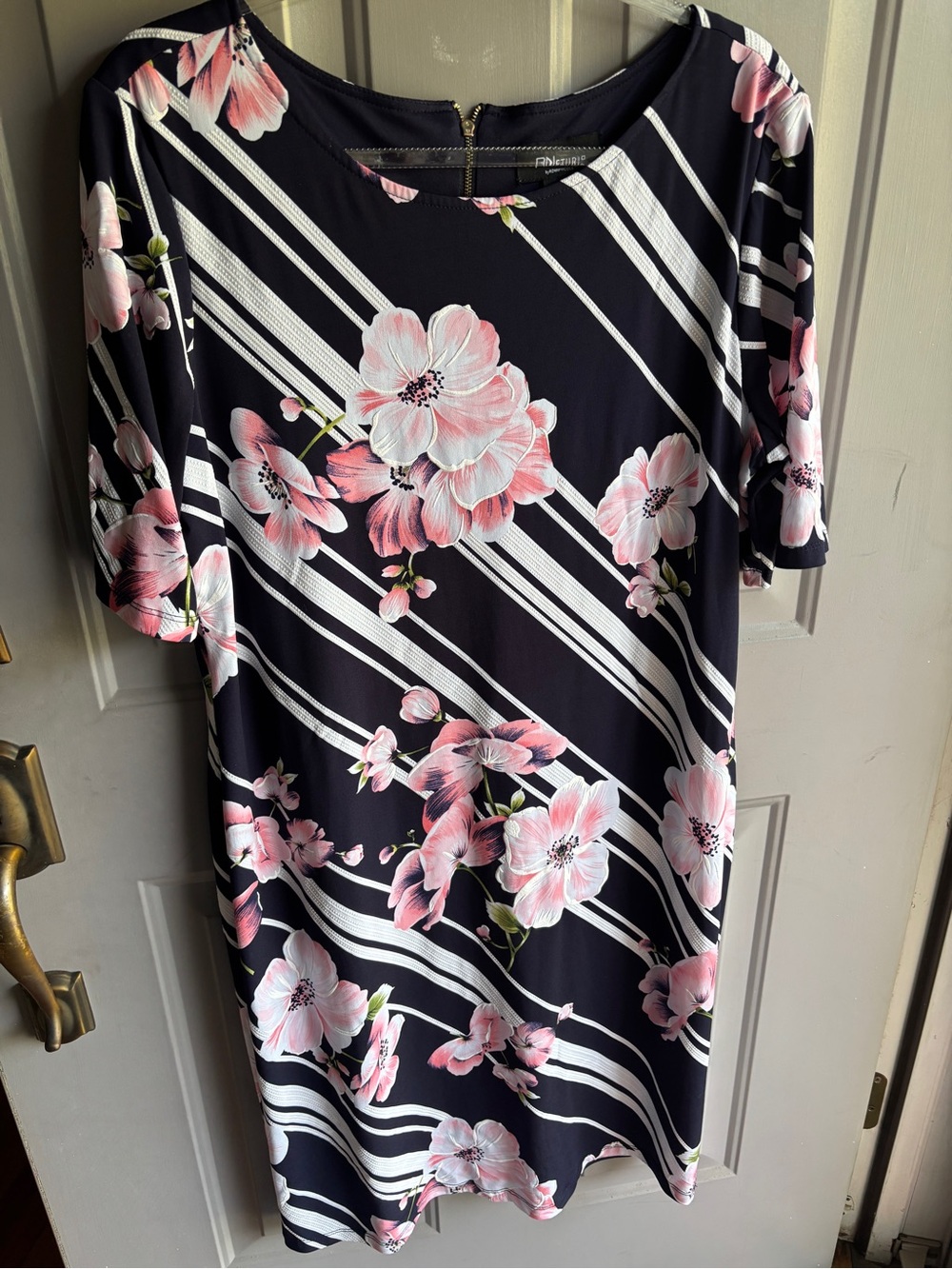 RN Studio Navy Dress with Pink Floral & White Stripes size 18